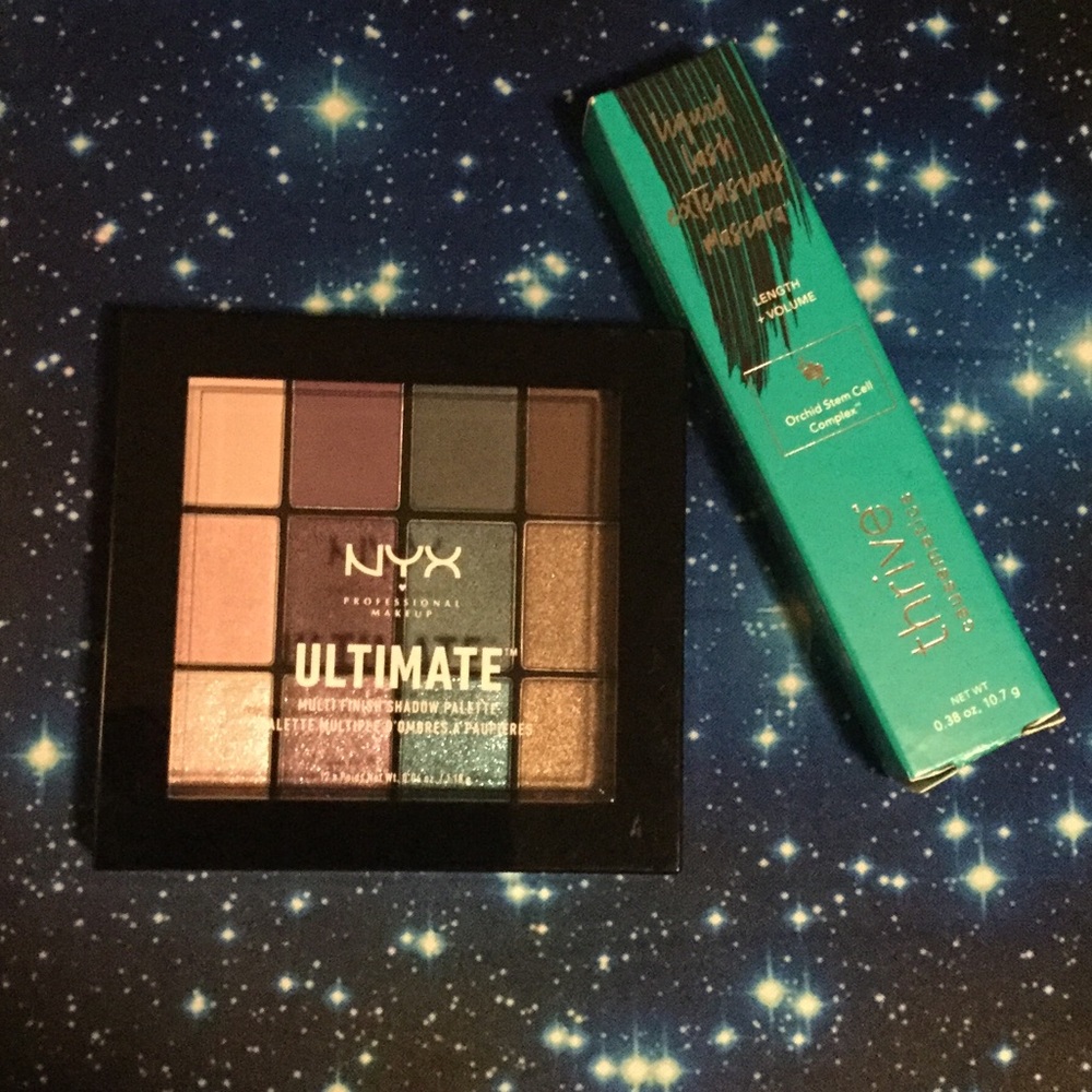 Thrive Mascara and NYX Eyeshadow Palette